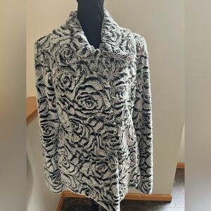 Gray black raised rose pattern faux fur jacket coat by Dennis Basso. Size XS